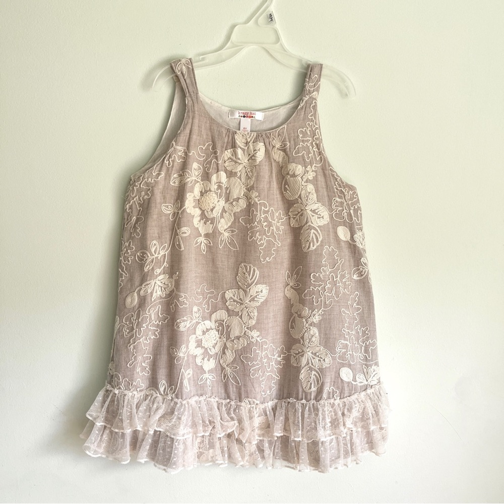 KRAZY KAT cotton embroidered dres with lace and ruffles 6Y